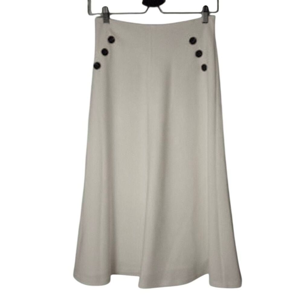 White House Black Market Women's White Poly/Rayon/Spandex Lined Skirt w Black Bu